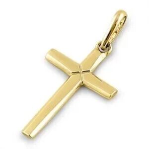Solid 14K Yellow Gold Plain Cross Pendant New
